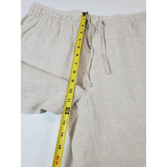 L.L. Bean Pants Womens 14 Beige Linen Elastic Waist Wide Leg Pockets Neutral - Picture 8 of 10